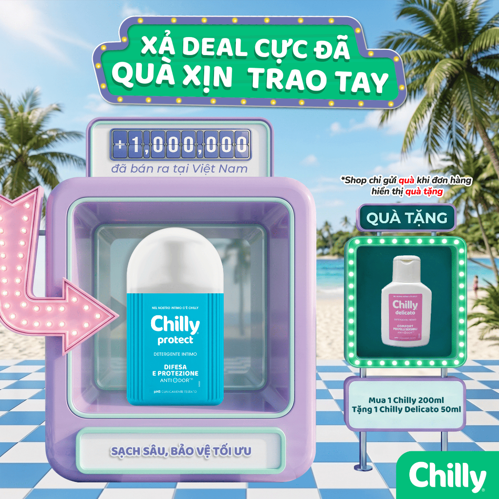 (LÁ CHẮN VỮNG VÀNG) Dung dịch vệ sinh phụ nữ Chilly Protect 200ml sạch sâu, bảo vệ tối ưu