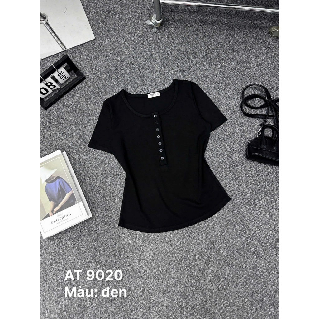 Áo Thun Nữ Bigsize 55-85kg Cổ Tròn Đính Cúc, Áo Phông Borip Co Giãn Mềm Mịn AT9020