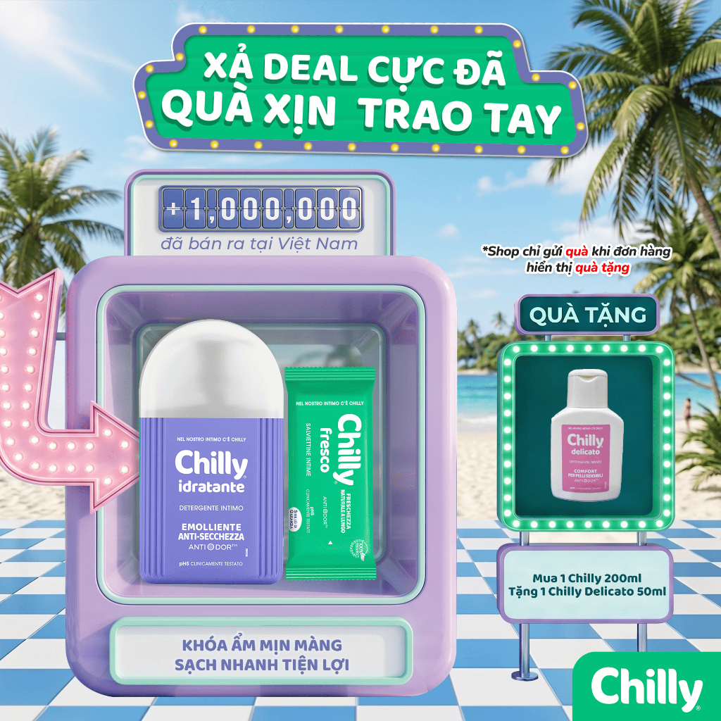 (Sạch Sâu Tiện Lợi) Combo Dung dịch vệ sinh Chilly Idratante 200ml + Khăn khăn Fresco tiện lợi mỗi ngày