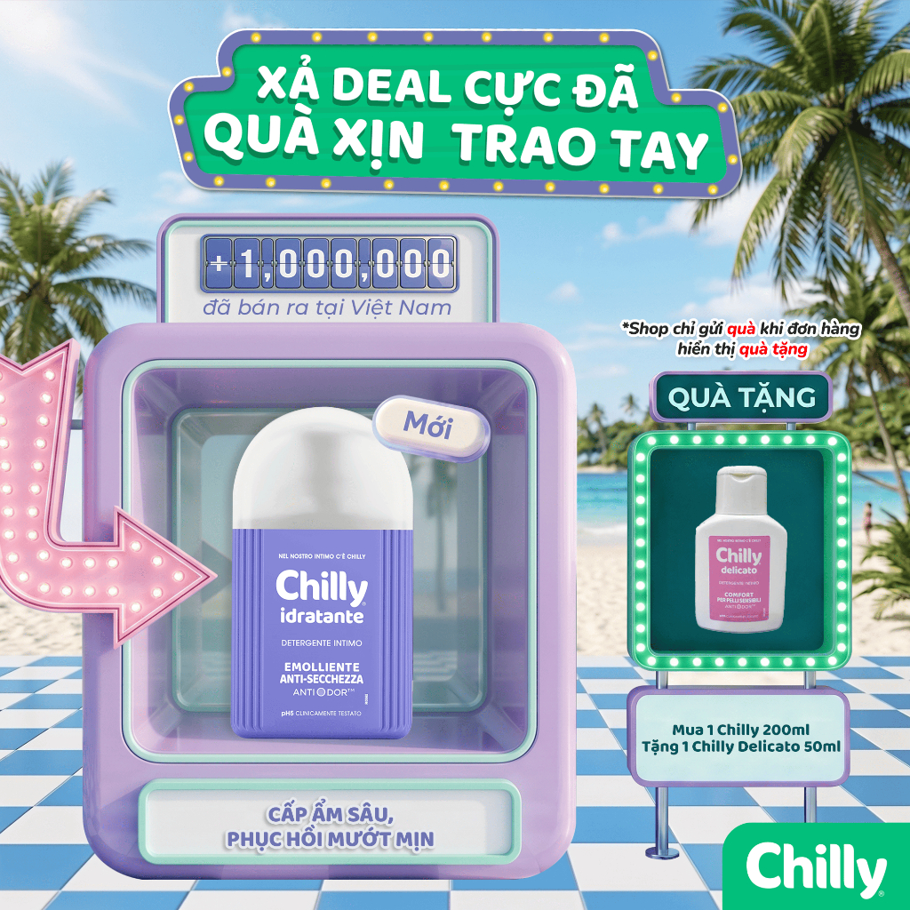 (CẤP ẨM MỊN MƯỚT) Dung dịch vệ sinh phụ nữ Chilly Idratante cấp ẩm sâu, phục hồi mướt mịn 200ml