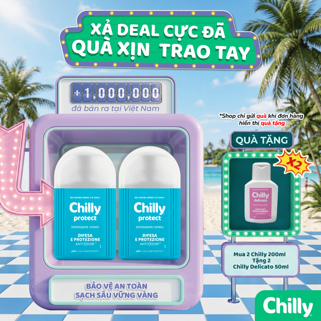 (LÁ CHẮN VỮNG VÀNG)Combo 2 dung dịch vệ sinh Chilly Protect 200ml làm sạch dịu nhẹ, chăm sóc hằng ngày