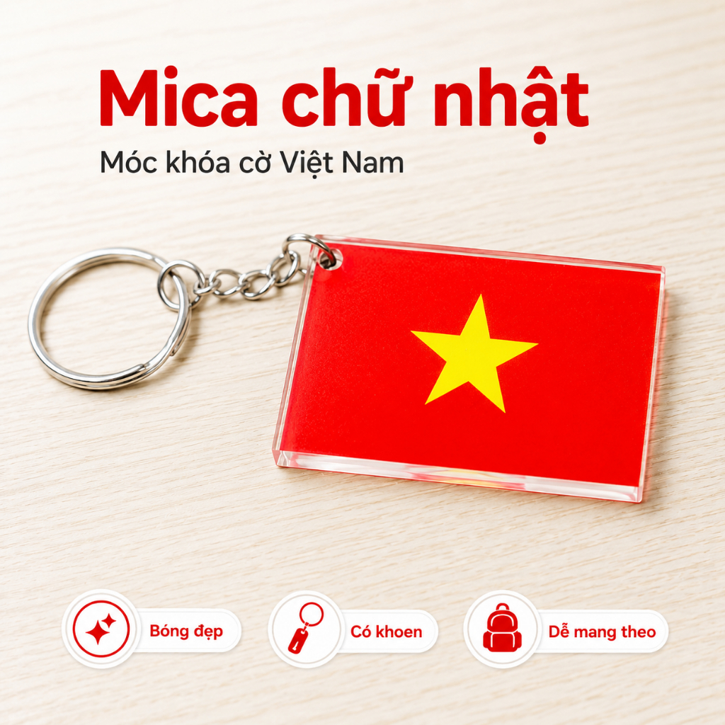 Móc Khóa Cờ Việt Nam Chất Liệu Mica Gỗ Nhỏ Xinh Tự Hào Việt - Habo Shop