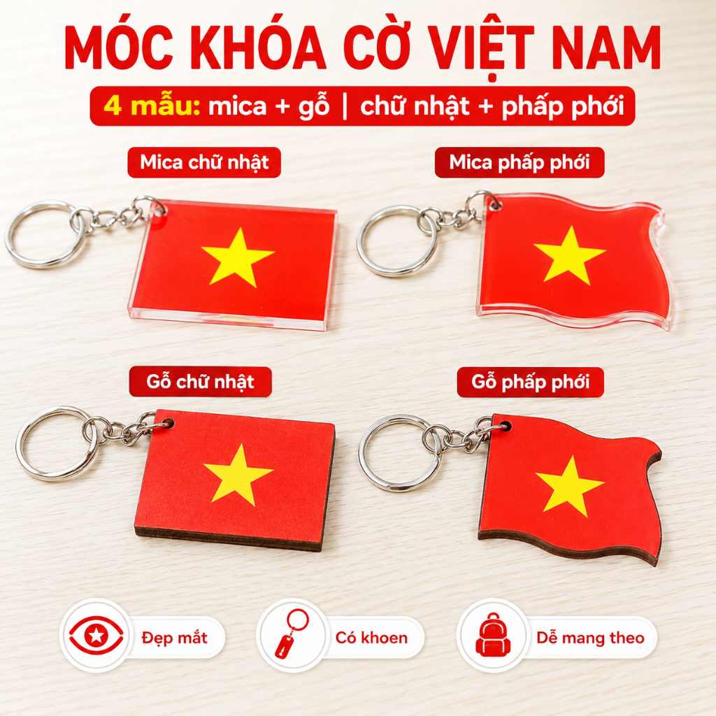 Móc Khóa Cờ Việt Nam Chất Liệu Mica Gỗ Nhỏ Xinh Tự Hào Việt - Habo Shop