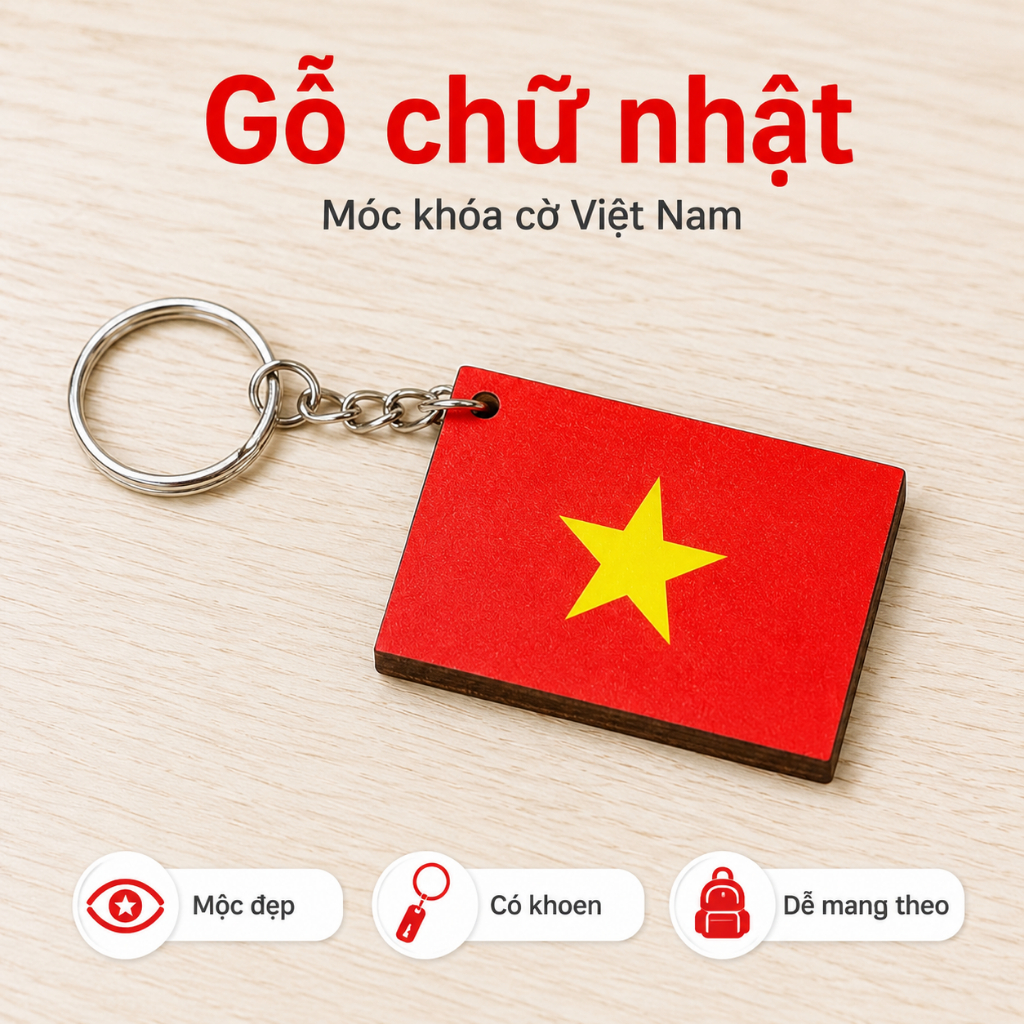Móc Khóa Cờ Việt Nam Chất Liệu Mica Gỗ Nhỏ Xinh Tự Hào Việt - Habo Shop
