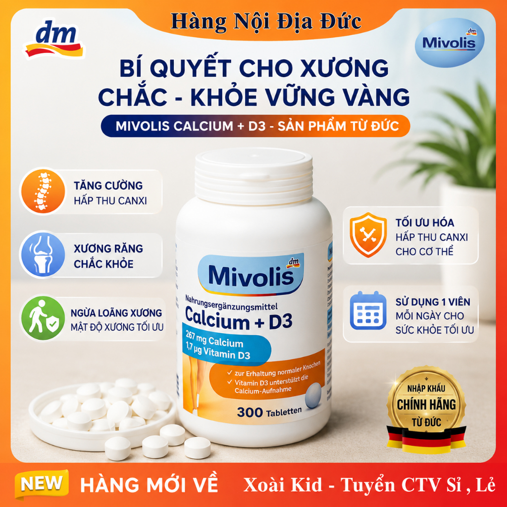 [DATE MỚI ĐỦ BILL] Viên Uống Calcium D3 Mivolis Đức hộp 300v - Nội địa Đức