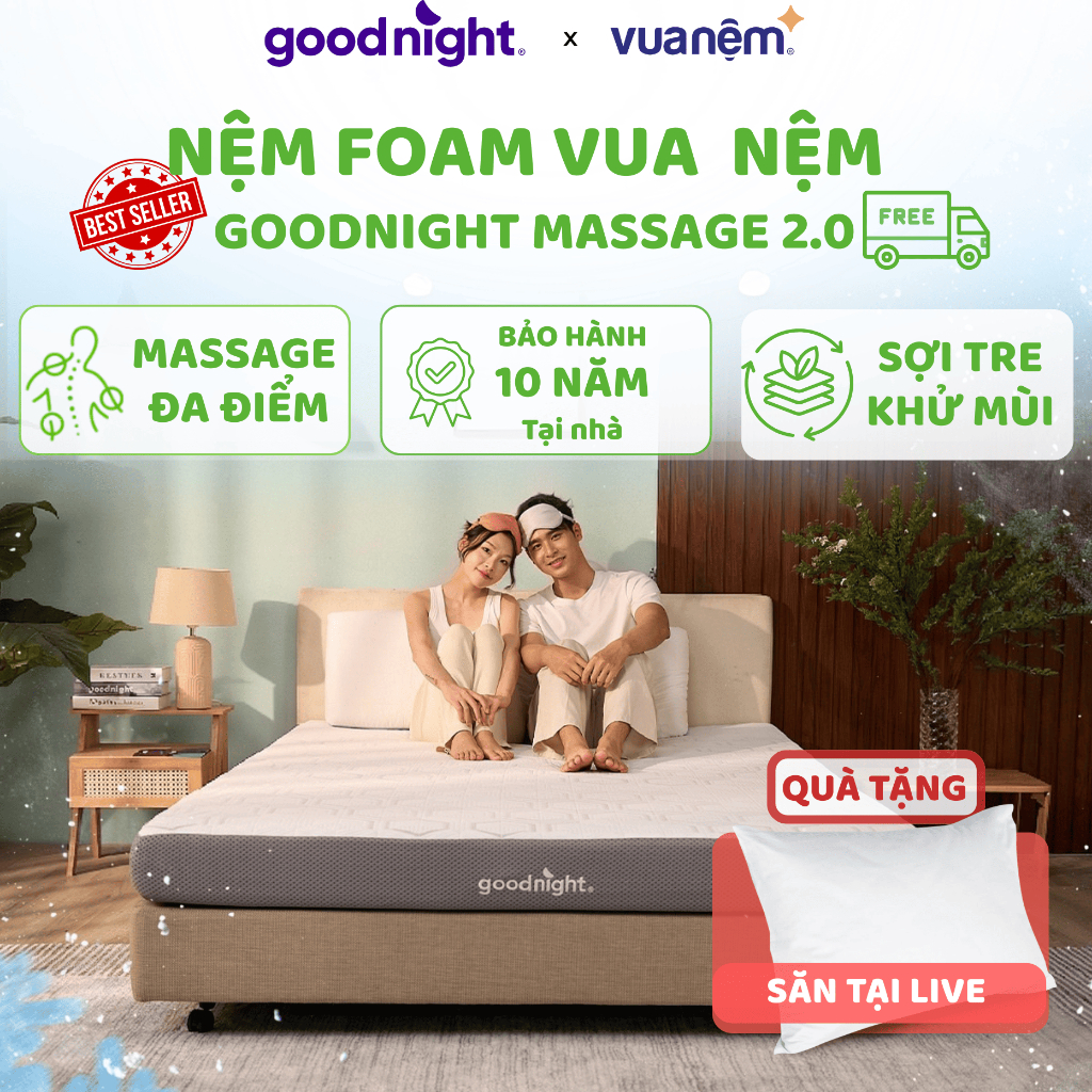 [SĂN GỐI TẠI LIVE] Nệm Foam Vua Nệm Goodnight Massage 2.0 (Hachi) 15cm, Đệm cao su non Massage