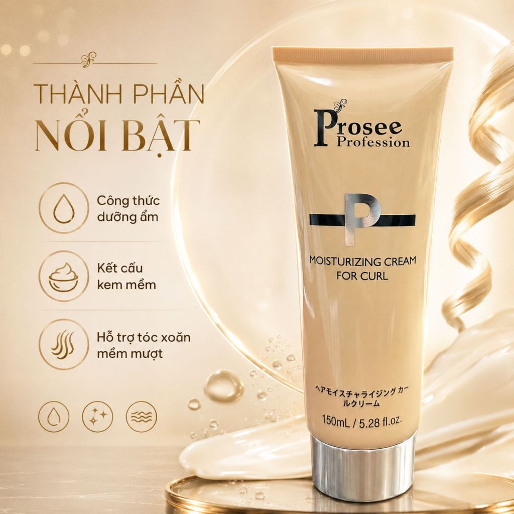Gel Xoăn PROSEE PP1 Moisturizing Cream For Curl 150ml | Tạo Kiểu Tóc Xoăn Tự Nhiên, Bồng Bềnh Chuẩn Salon
