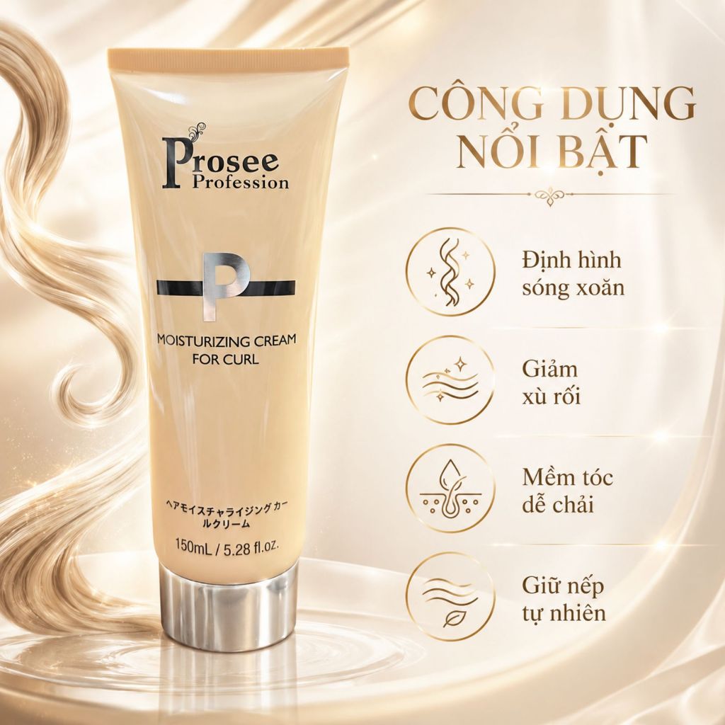 Gel Xoăn PROSEE PP1 Moisturizing Cream For Curl 150ml | Tạo Kiểu Tóc Xoăn Tự Nhiên, Bồng Bềnh Chuẩn Salon