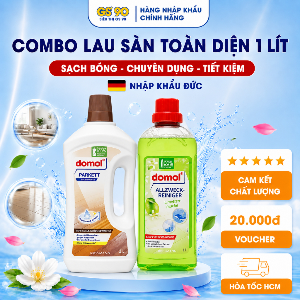 Nước lau sàn gỗ/gạch Domol 1L Đức siêu thơm lau sạch tạo độ sáng bóng cho sàn