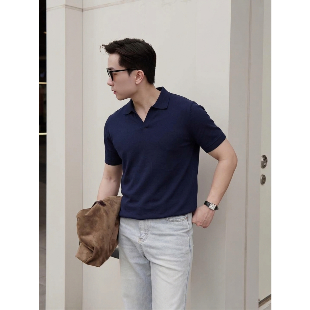 Áo Polo Cổ V RTCLASSY Vải Cotton Dệt Chéo Dày Dặn Form Regular Trẻ Trung