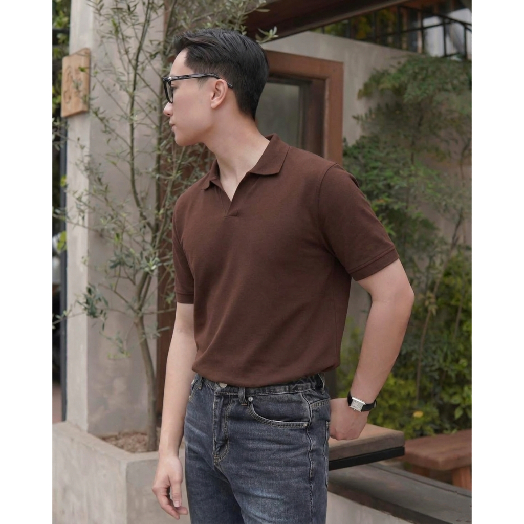 Áo Polo Cổ V RTCLASSY Vải Cotton Dệt Chéo Dày Dặn Form Regular Trẻ Trung