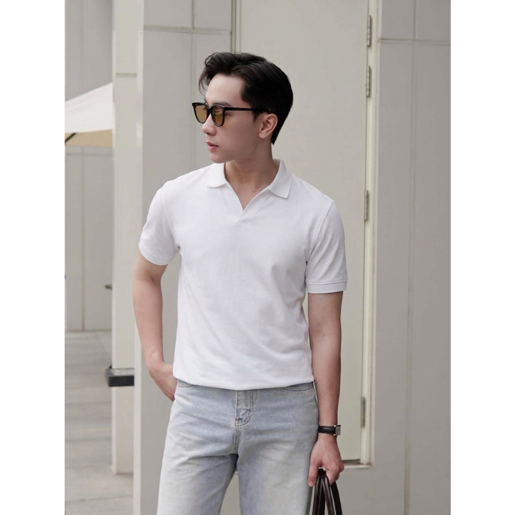 Áo Polo Cổ V RTCLASSY Vải Cotton Dệt Chéo Dày Dặn Form Regular Trẻ Trung