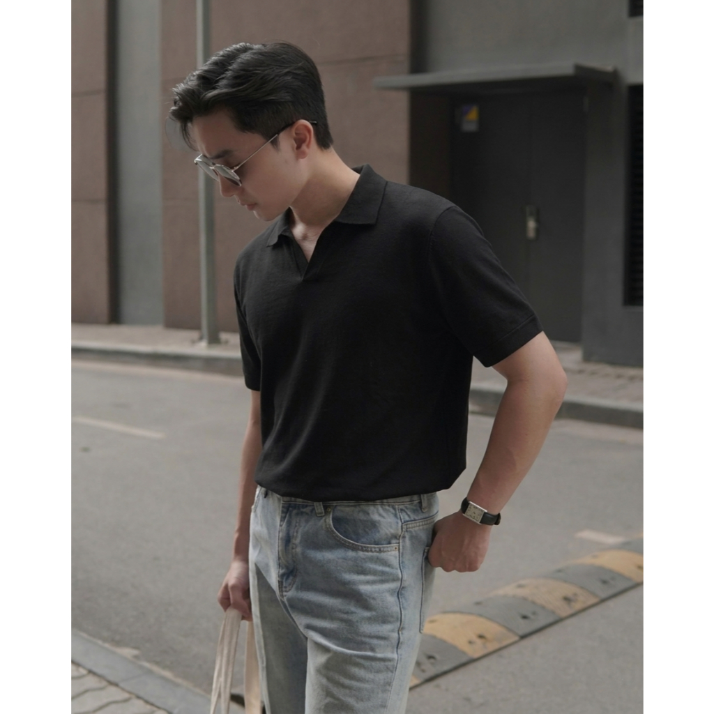 Áo Polo Cổ V RTCLASSY Vải Cotton Dệt Chéo Dày Dặn Form Regular Trẻ Trung