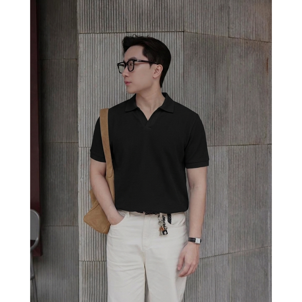 Áo Polo Cổ V RTCLASSY Vải Cotton Dệt Chéo Dày Dặn Form Regular Trẻ Trung