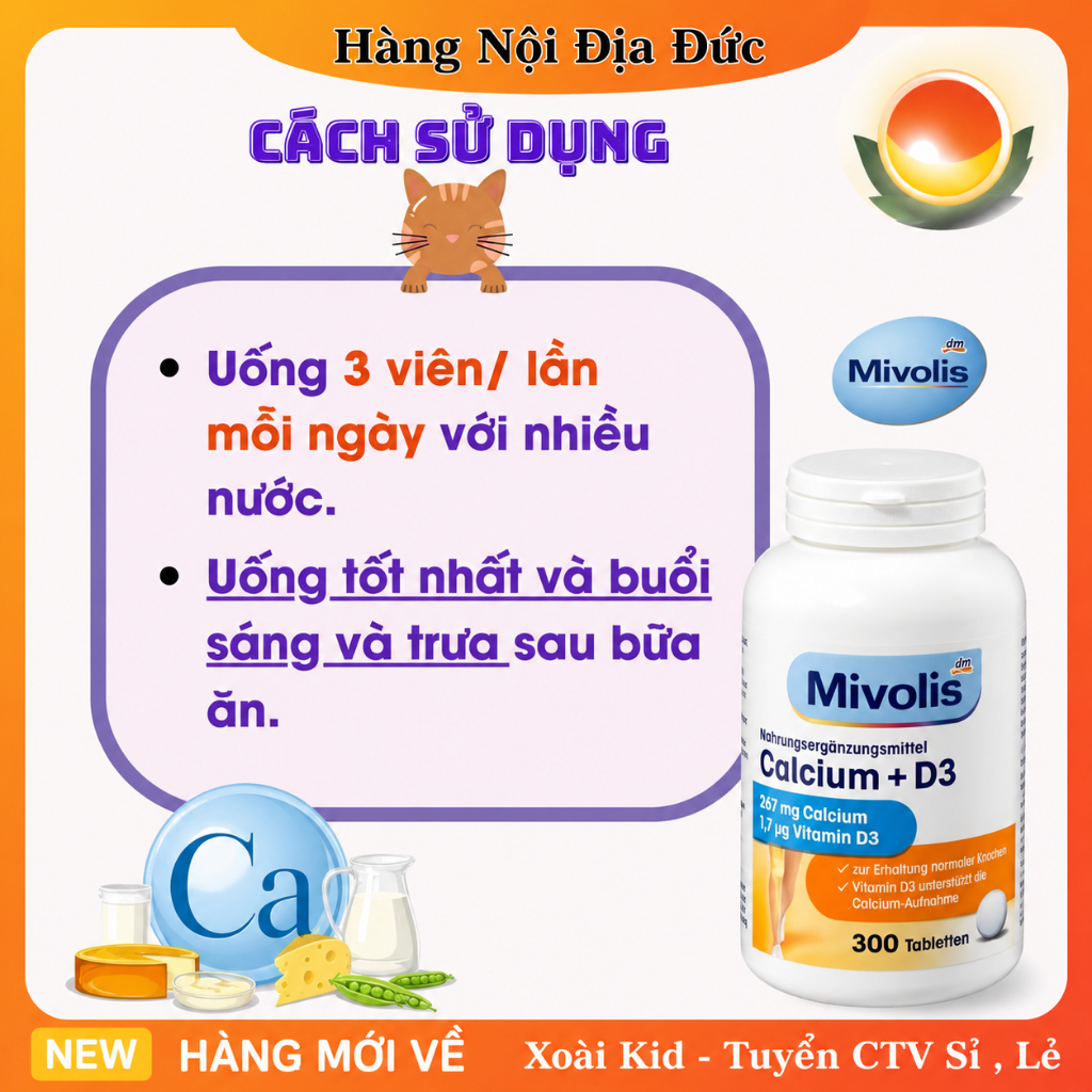 [DATE MỚI ĐỦ BILL] Viên Uống Calcium D3 Mivolis Đức hộp 300v - Nội địa Đức