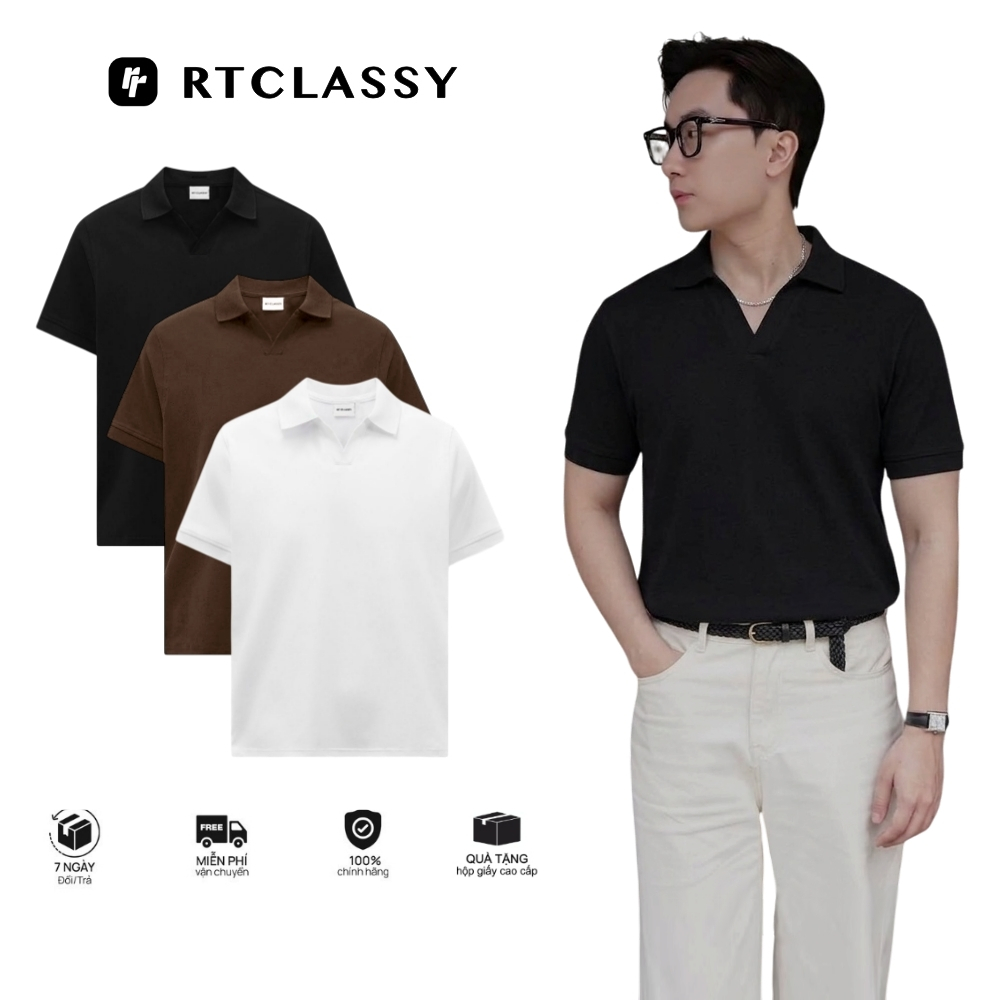 Áo Polo Cổ V RTCLASSY Vải Cotton Dệt Chéo Dày Dặn Form Regular Trẻ Trung