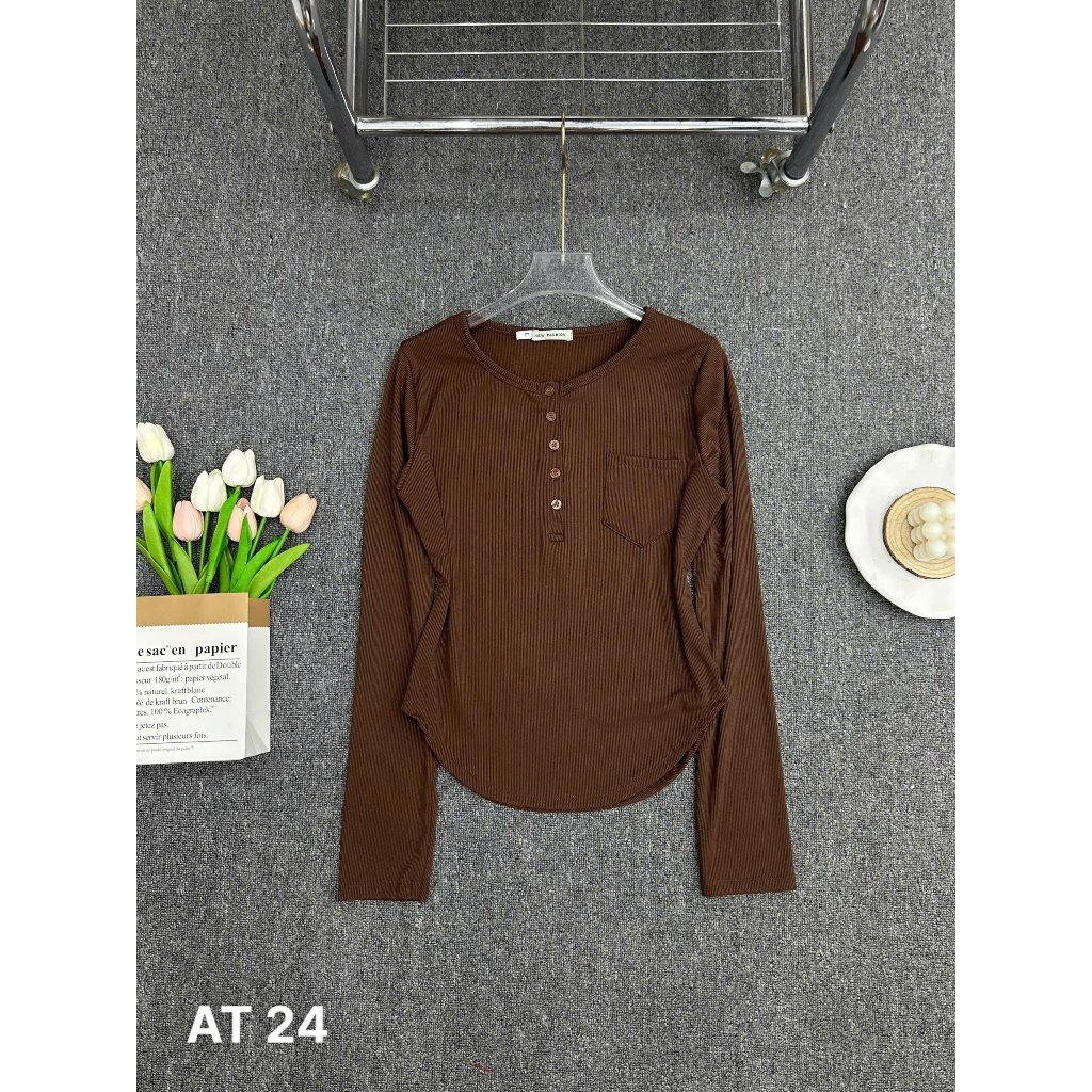 Áo Thun Nữ Bigsize 55-85kg Tay Dài Cổ Tròn Đính Cúc, Áo Dài Tay Thun Tăm Co Giãn Mềm Mịn MS024