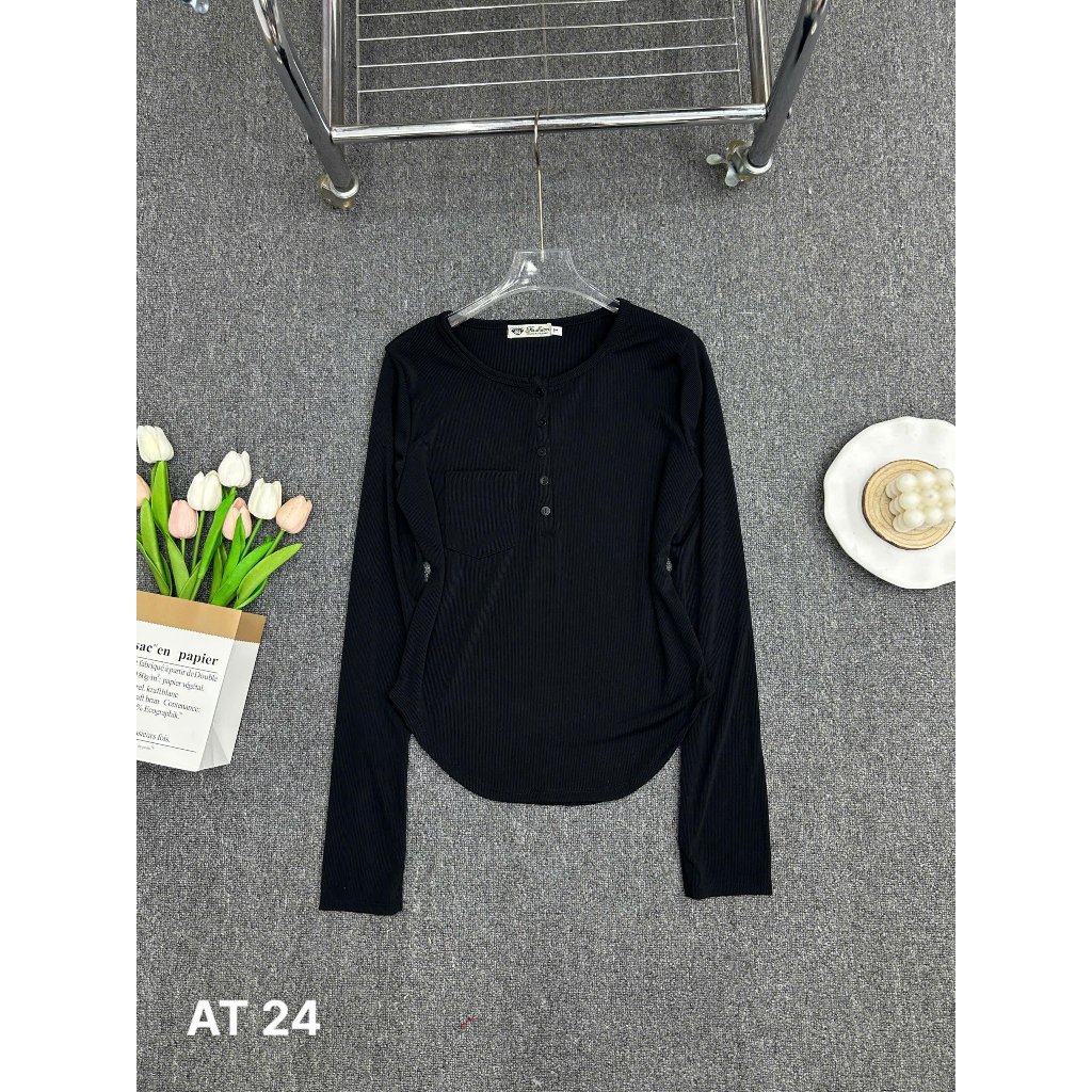 Áo Thun Nữ Bigsize 55-85kg Tay Dài Cổ Tròn Đính Cúc, Áo Dài Tay Thun Tăm Co Giãn Mềm Mịn MS024