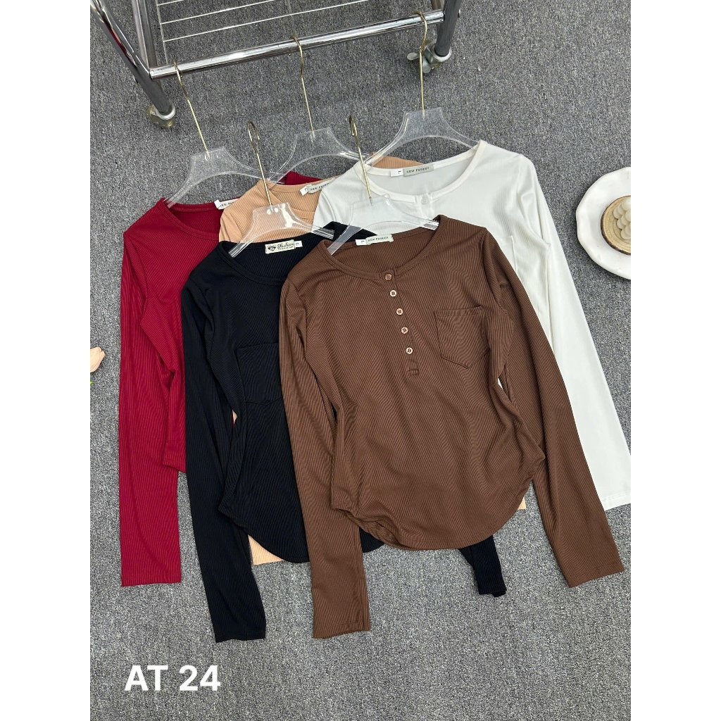 Áo Thun Nữ Bigsize 55-85kg Tay Dài Cổ Tròn Đính Cúc, Áo Dài Tay Thun Tăm Co Giãn Mềm Mịn MS024