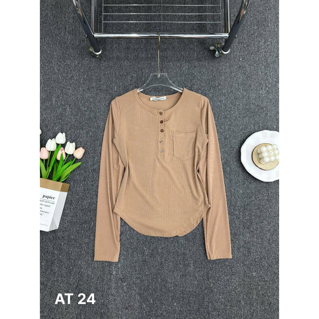 Áo Thun Nữ Bigsize 55-85kg Tay Dài Cổ Tròn Đính Cúc, Áo Dài Tay Thun Tăm Co Giãn Mềm Mịn MS024