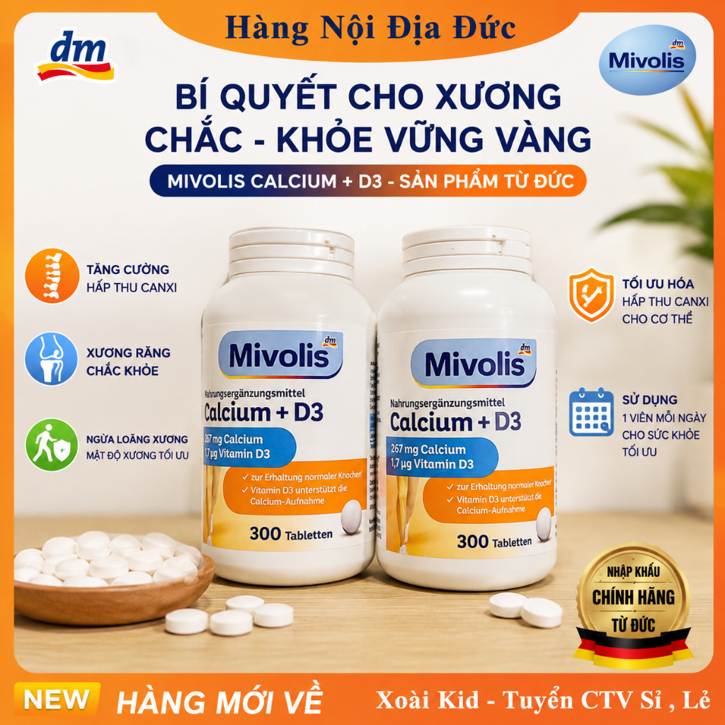 [DATE MỚI ĐỦ BILL] Viên Uống Calcium D3 Mivolis Đức hộp 300v - Nội địa Đức