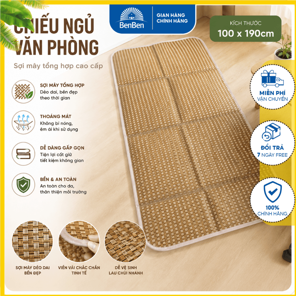 Chiếu văn phòng gấp gọn tiện lợi size 1x1.9m, thiết kế thoáng mát và dễ vệ sinh - Ben Ben - chiếu điều hòa, office mat