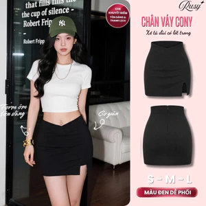 Chân váy cony xẻ đùi có khoá kéo Rusy chữ A lưng cut v, quần giả váy ngắn công sở CV03