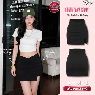 Chân váy cony xẻ đùi có khoá kéo Rusy chữ A lưng cut v, quần giả váy ngắn công sở CV03