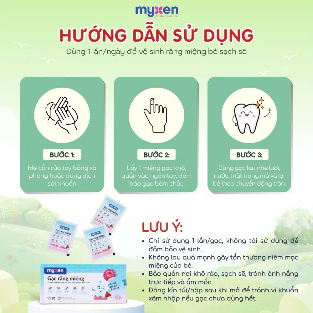 Gạc Răng Miệng / Gạc Rơ Lưỡi Myxen Thảo Mộc, Chiết Xuất Thảo Dược, Sạch Kháng Khuẩn