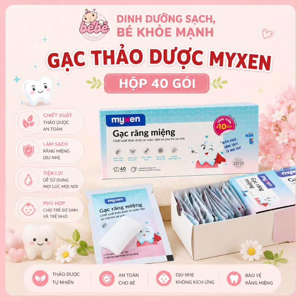 Gạc Răng Miệng / Gạc Rơ Lưỡi Myxen Thảo Mộc, Chiết Xuất Thảo Dược, Sạch Kháng Khuẩn