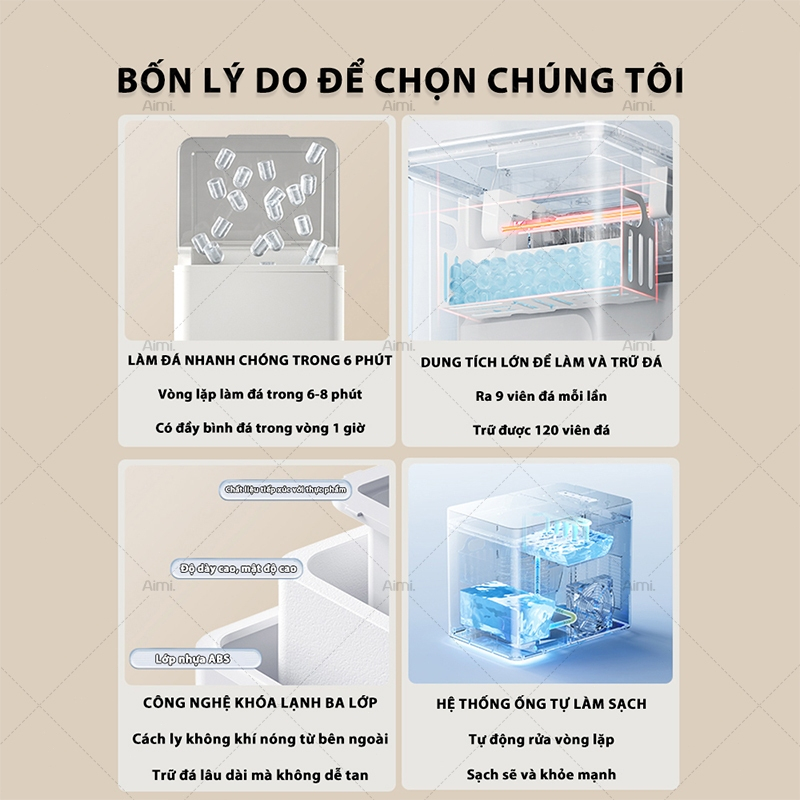Máy Làm Đá Viên Tự Động Mini, Làm Đá Nhanh 6-8 Phút, Dùng Cho Gia Đình, Văn Phòng, Tiện Lợi