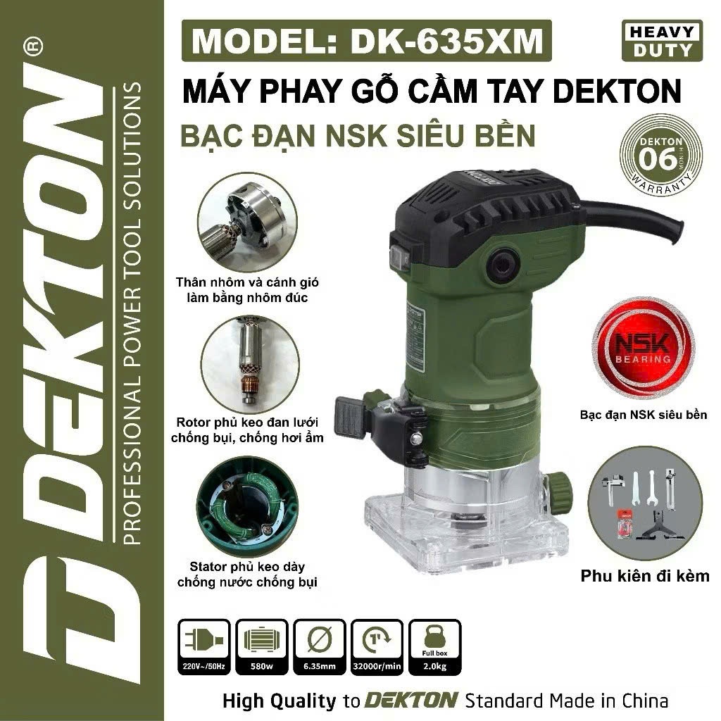 Máy Phay Gỗ Soi Alu Dekton DK-635M - Công Suất 580W - Mũi 6.35mm