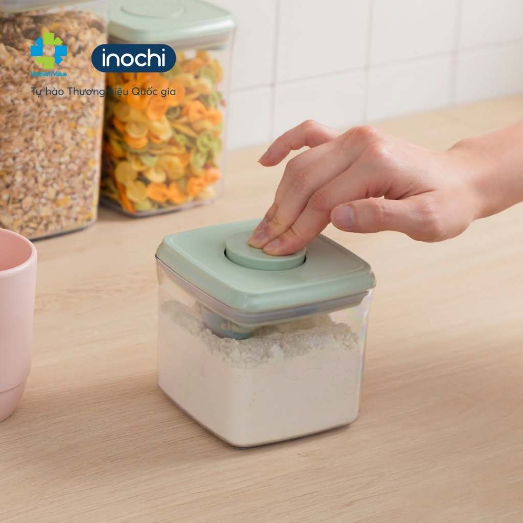 Hộp đựng thực phẩm khô Hokkaido Inochi nắp bật thông minh, tránh ẩm mốc, kèm muỗng xúc tiện dụng