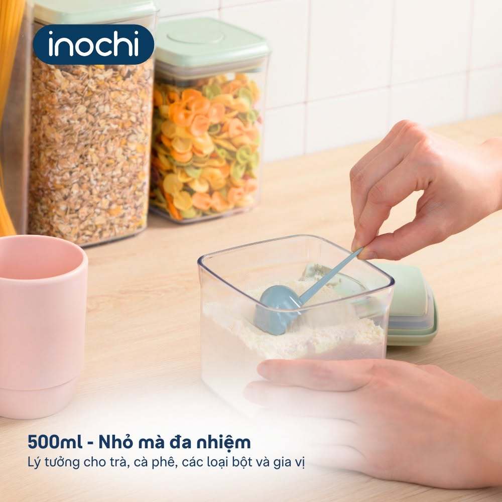 Hộp đựng thực phẩm khô Hokkaido Inochi nắp bật thông minh, tránh ẩm mốc, kèm muỗng xúc tiện dụng