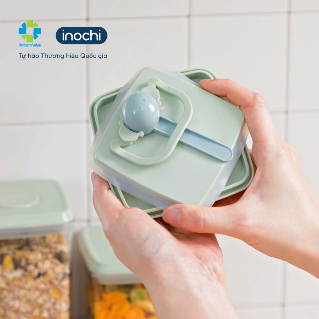 Hộp đựng thực phẩm khô Hokkaido Inochi nắp bật thông minh, tránh ẩm mốc, kèm muỗng xúc tiện dụng