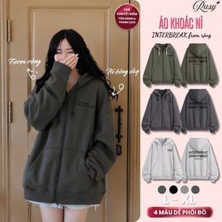 Áo Khoác Nỉ Hoodie Zip INTERBREAK  Form Rộng Unisex Nam Nữ - Áo Hoodie dây kéo chất nỉ bông dày dặn nón 2 lớp Rusy