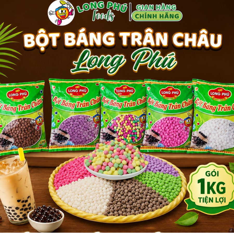 Bột Báng Trân Châu LONG PHÚ gói 1kg - Topping, Nguyên Liệu Trà Sữa, Chè.