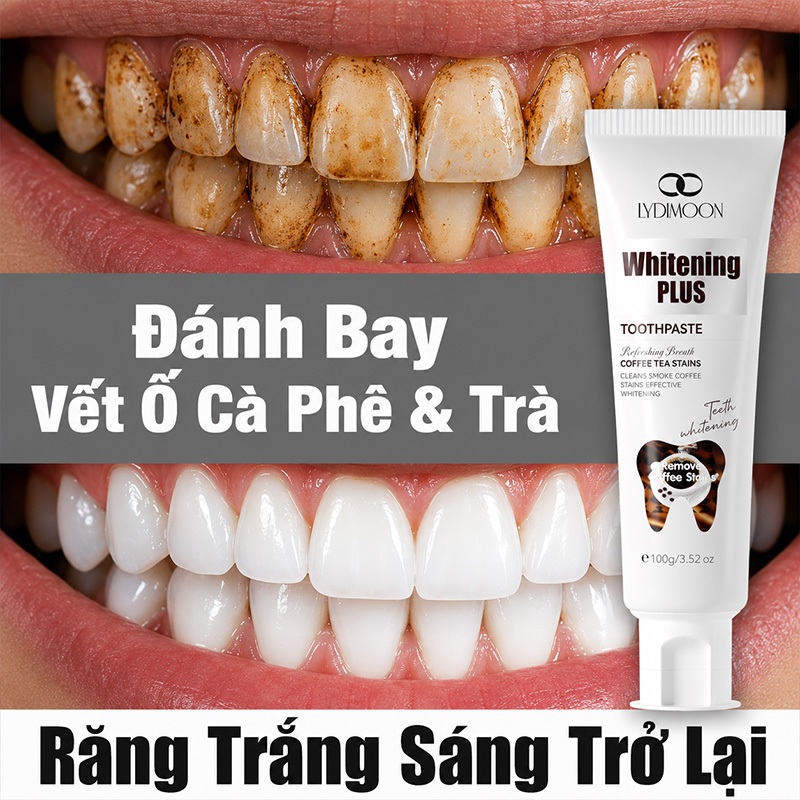 Kem Đánh Răng Làm Trắng Răng, Loại Bỏ Vết Cà Phê Vết Trà, Giảm Ố Vàng Răng, Hơi Thở Thơm Mát, LYDIMOON, 100g