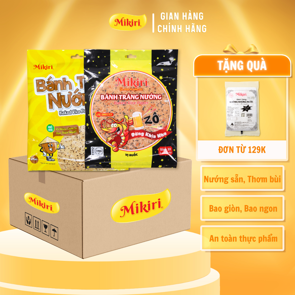 Sỉ Thùng 24 Bánh Tráng Nướng Sẵn Vị Dừa, Vị Ruốc Mikiri 130g, 50g - Thơm Bùi, Giòn Rụm, Siêu Ngon