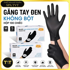 Găng Tay Đen Không Bột PVC Hộp 100 Cái Dùng Cho Spa Phun Xăm Lấy Nhân Mụn Nail