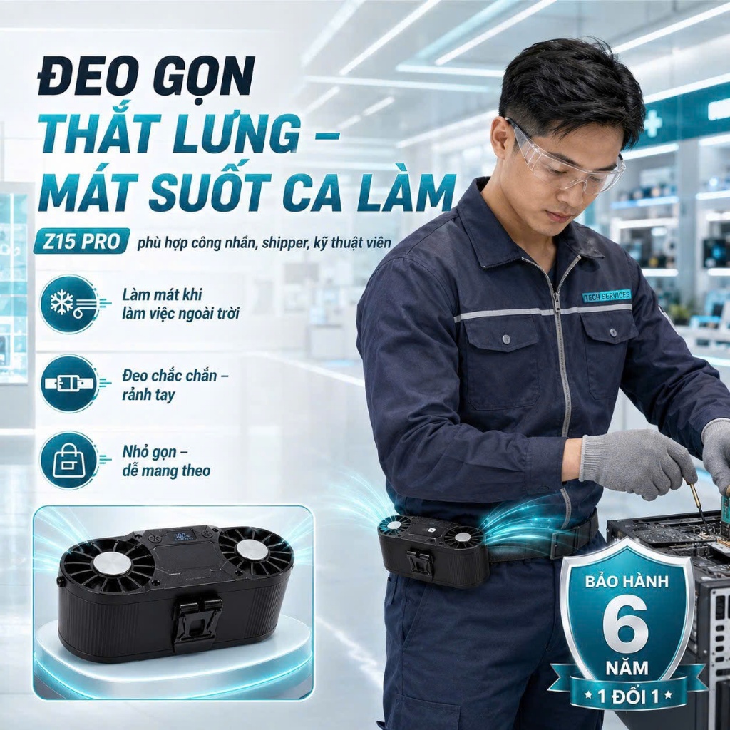 Quạt Đeo Thắt Lưng SÒ LẠNH 30000 mAh Z15 PRO Chính Hãng, Quạt Kẹp Lưng Quần Đeo Cổ Pin Trâu Mát Lạnh