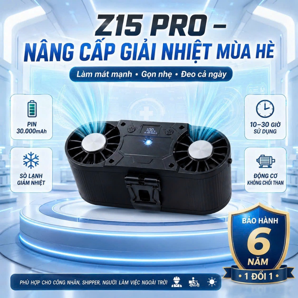 Quạt Đeo Thắt Lưng SÒ LẠNH 30000 mAh Z15 PRO Chính Hãng, Quạt Kẹp Lưng Quần Đeo Cổ Pin Trâu Mát Lạnh