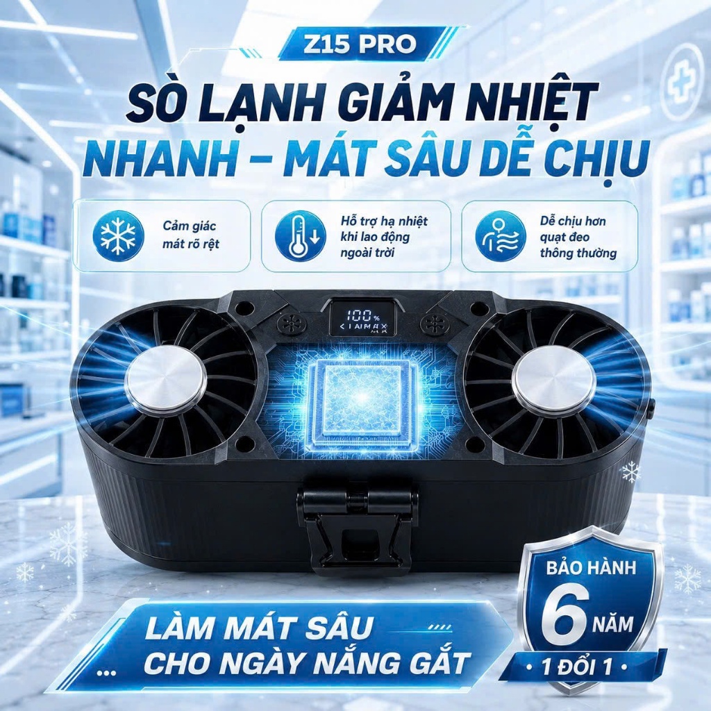Quạt Đeo Thắt Lưng SÒ LẠNH 30000 mAh Z15 PRO Chính Hãng, Quạt Kẹp Lưng Quần Đeo Cổ Pin Trâu Mát Lạnh