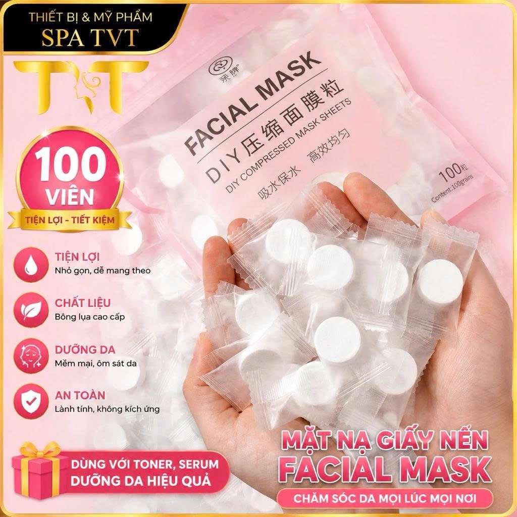 MẶT NẠ GIẤY NÉN FACIAL MASK 100 VIÊN/GÓI DƯỠNG ẨM, LÀM DỊU DA, KẾT HỢP TONER VÀ SERUM