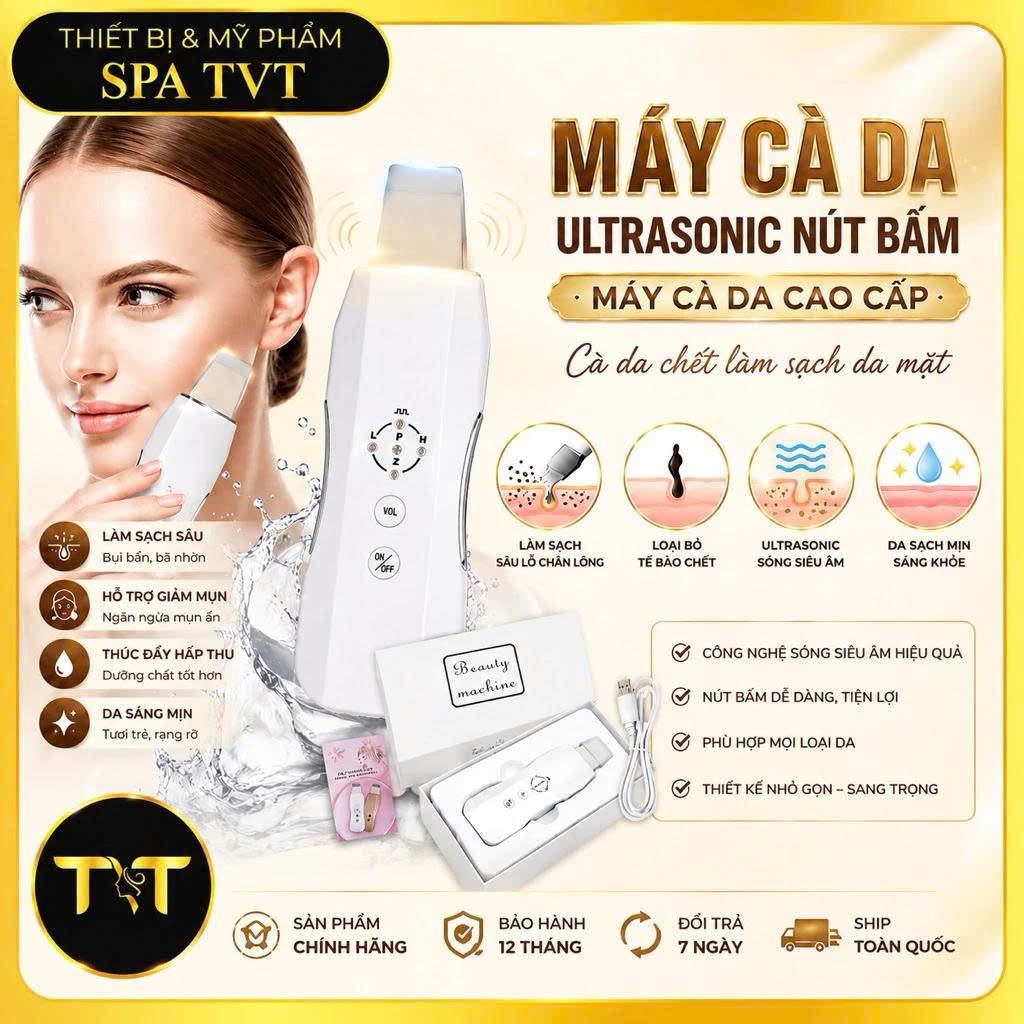 Máy Cà Da Chết Siêu Âm Nút Bấm, Hỗ Trợ Làm Sạch Sâu Loại Bỏ Tế Bào Chết