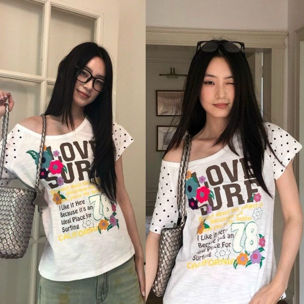Áo baby tee thun ngắn tay phối chấm bi hoạ tiết hoa và chữ số 78 nổi ABBT068 - Tiktik