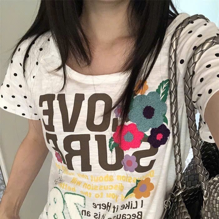 Áo baby tee thun ngắn tay phối chấm bi hoạ tiết hoa và chữ số 78 nổi ABBT068 - Tiktik