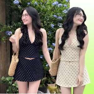 SET ÁO CỔ YẾM PHỐI CHÂN VÁY CHẤM BI, SET ĐỒ NỮ TIỂU THƯ DỊU DÀNG | MEOINDAHOUSE