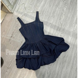 Váy Jean Hai Dây Dáng Bí Ngô Cao Cấp, Đầm Denim Tôn Eo Phồng Xòe Hot Trend Hàn Quốc (Sẵn)