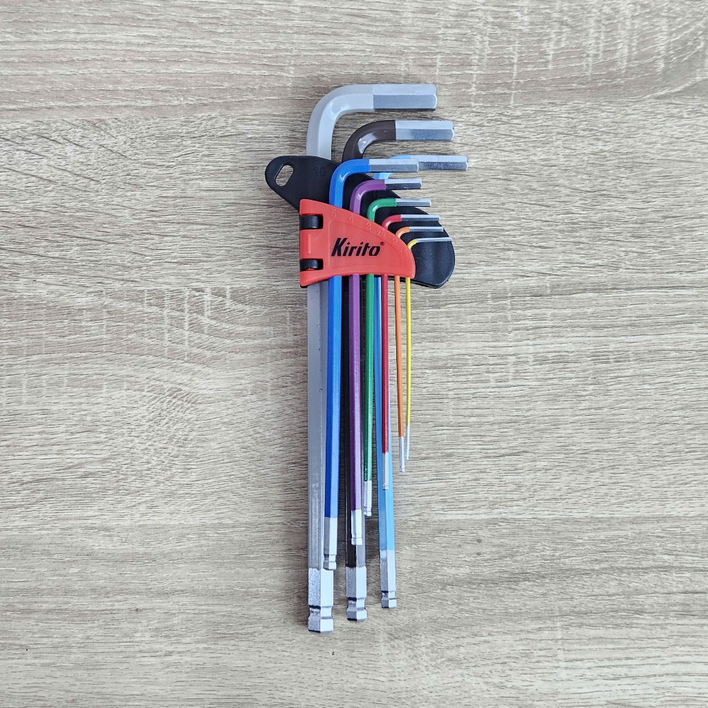 Bộ Lục Giác Bi Màu KIRITO 9 Cây 1.5-10mm Chữ L, Thép S2 Cao Cấp Không Gỉ Chính Hãng